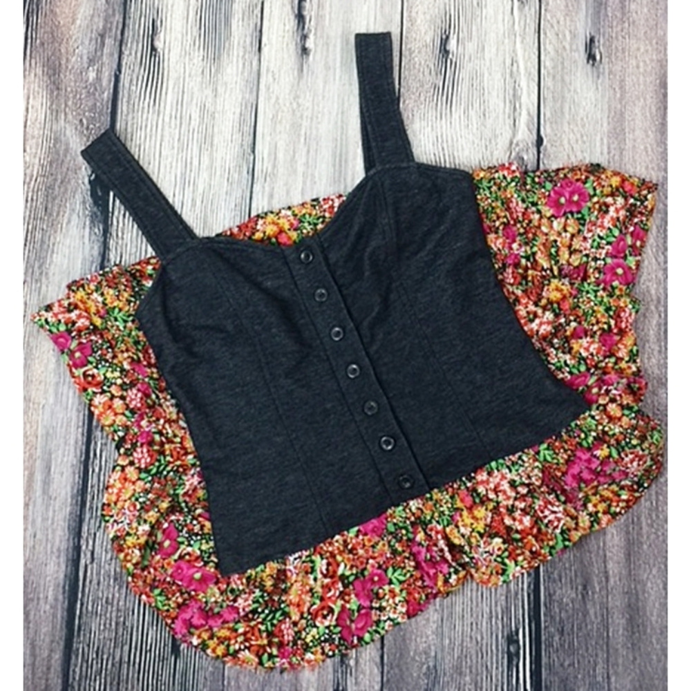Sleeveless Bustier Style Gray & Floral Dress M